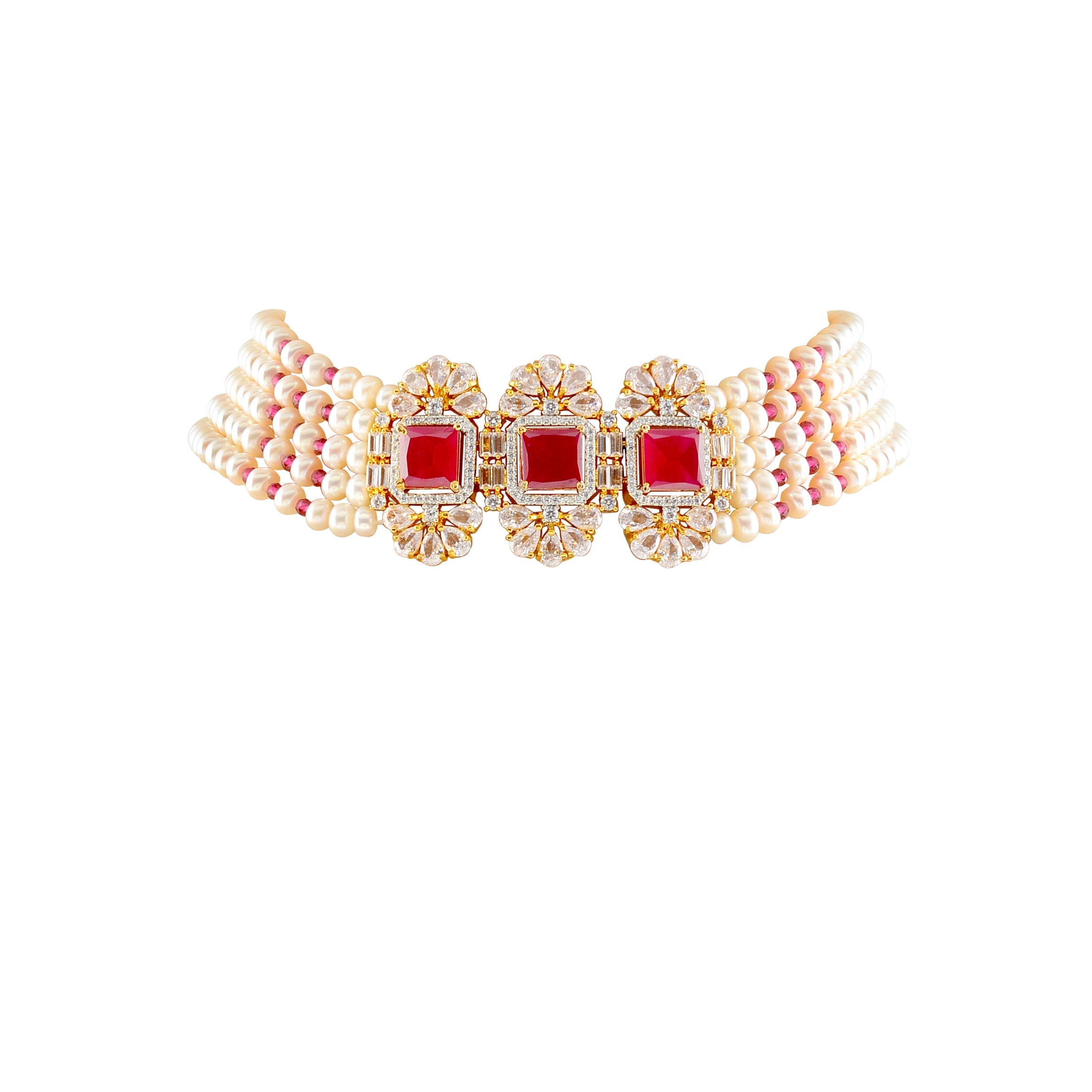 Exquisite button pearl and Pink stone choker set - Krishna Jewellers Pearls and Gems